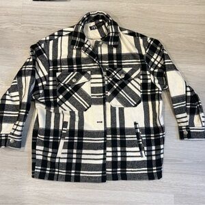Zara Oversized Black and White Flannel Shacket - Small